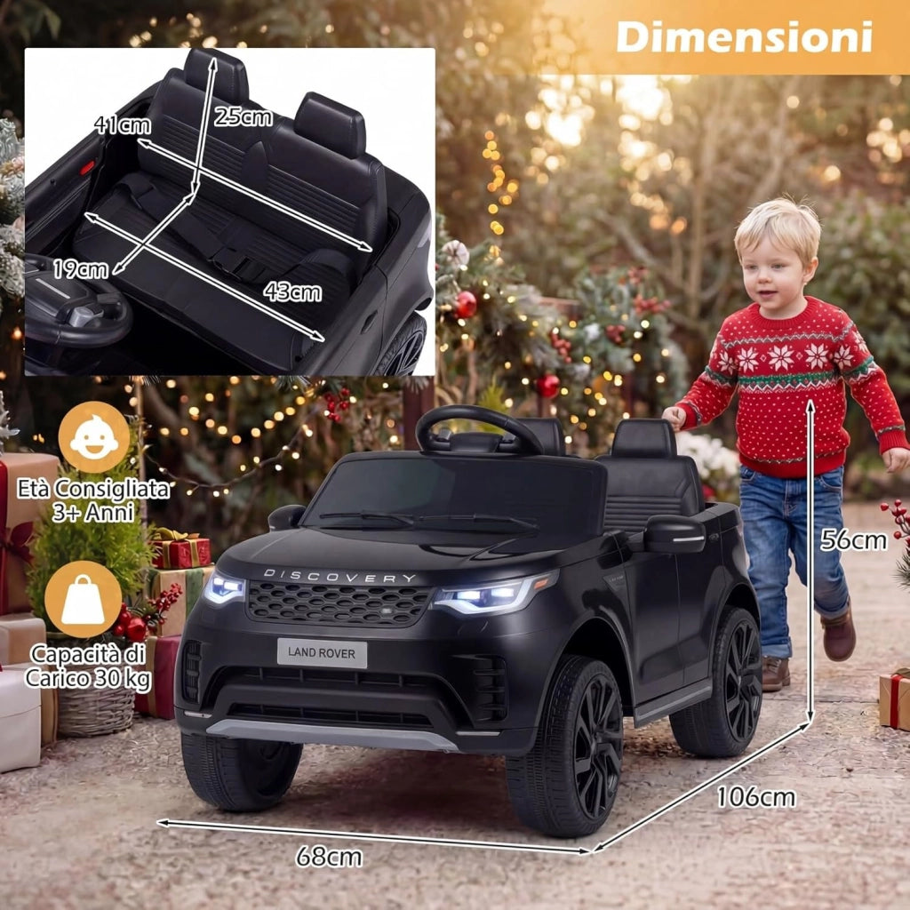 12V Land Rover Macchina Elettrica per Bambini, Auto Cavalcabile con Telecomando e Doppio Motore, Musica Avvio e Arresto Graduali e Ruote Ammortizzanti, per Bambini 3+ Anni (Nero)