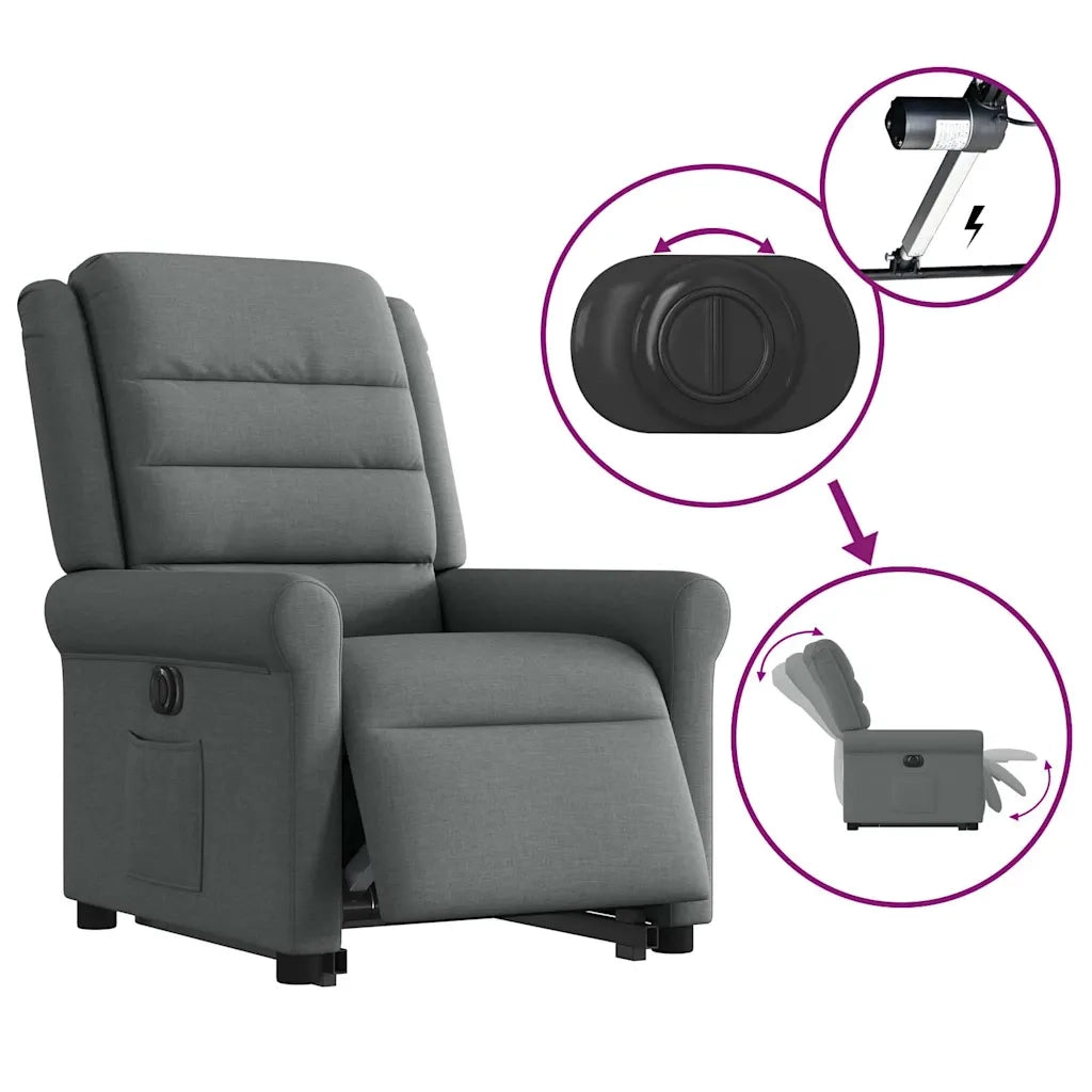 vidaXL Poltrona Alzapersona Reclinabile Elettrica Grigio Scuro Tessuto