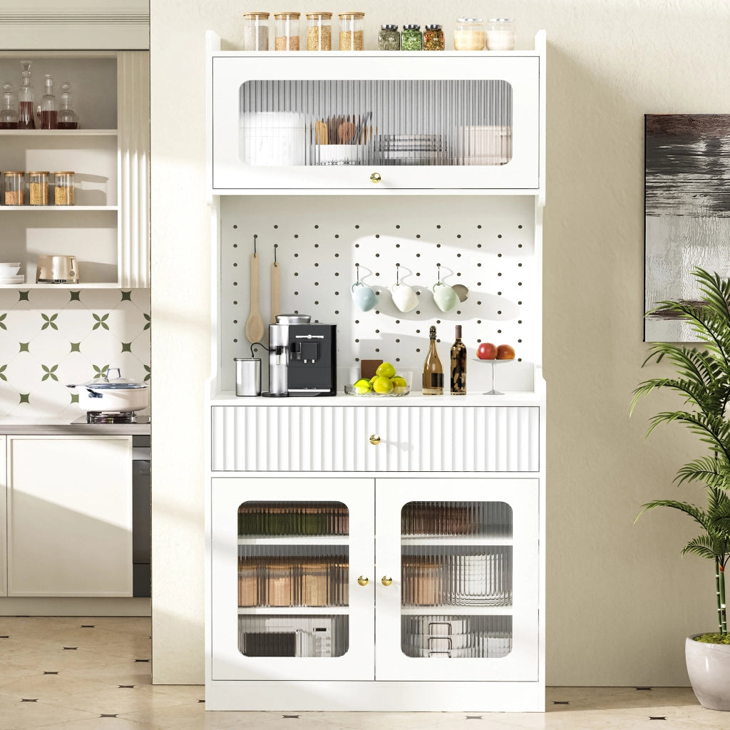 Mobile Alto con Cassetti, LED e Vetro Rigato ¨C MINIMAL ¨C Bianco