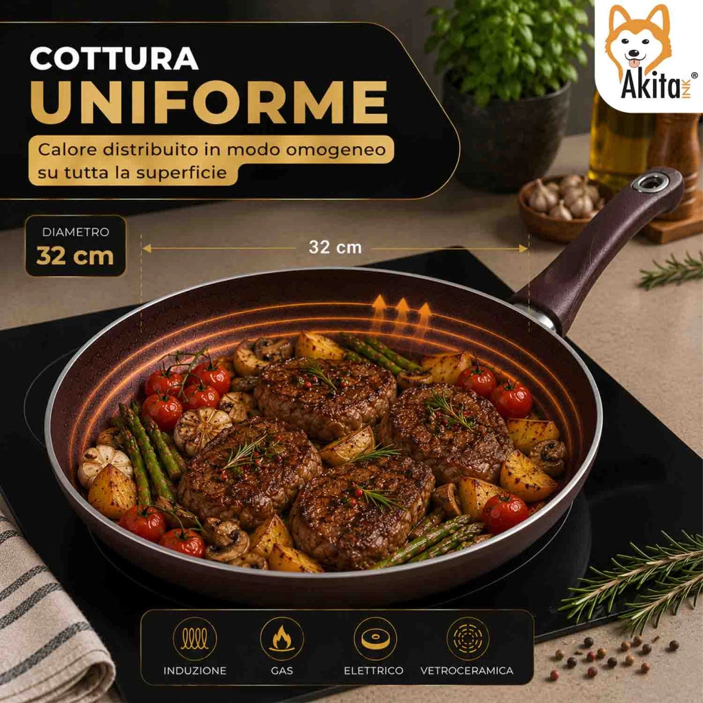 Akitaink Padella 32 cm Induzione Antiaderente Marrone