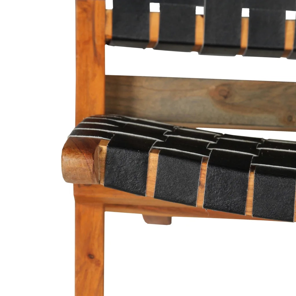 Sedia Pieghevole a Strisce Incrociate Nera in Vera Pelle CFW5733395