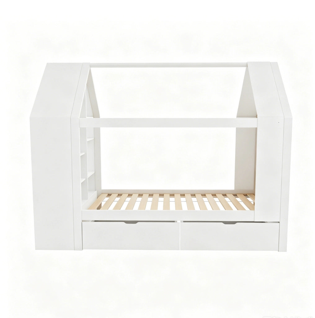 Letto per bambini a forma di casa 90x200 cm con cassetti, LED e vano contenitivo