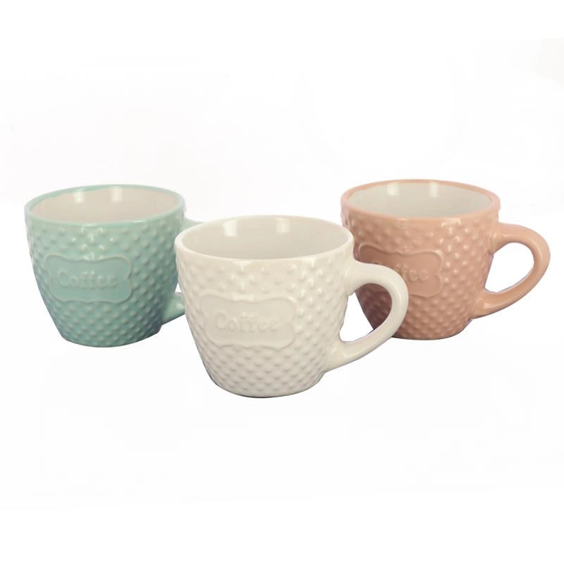 SET 6 TAZZINE CAFFÈ  SENZA PIATTINO CON SCRITTA "COFFE" A POIS IN RILIEVO  100CC