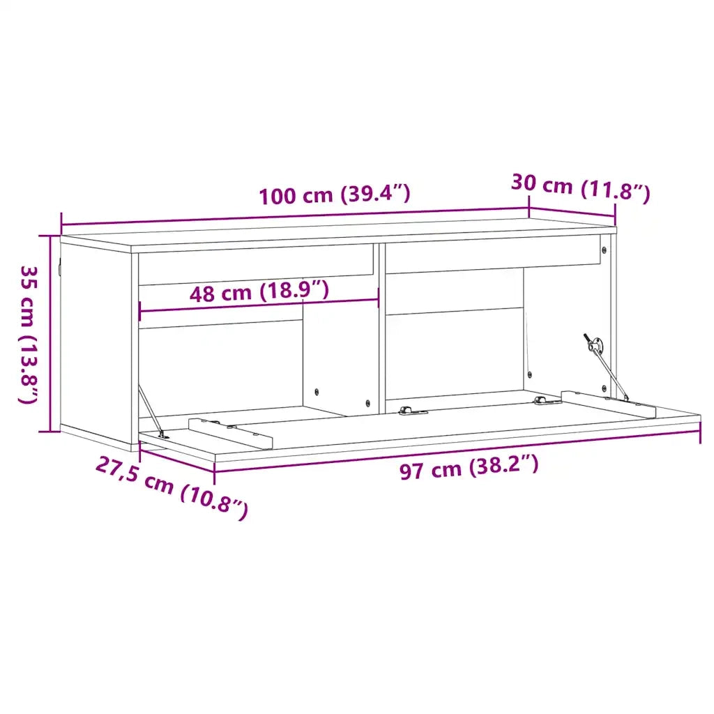 vidaXL Armadietto a muro con porta Cera marrone 100 x 30 x 35 cm