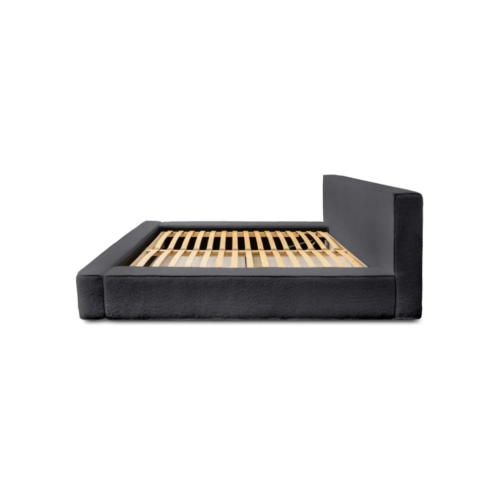 Letto contenitore VELORA – Antracite profondo bouclé – 160x200 cm – Tessuto velluto morbido – Rete sollevabile – Spazio di stoccaggio integrato