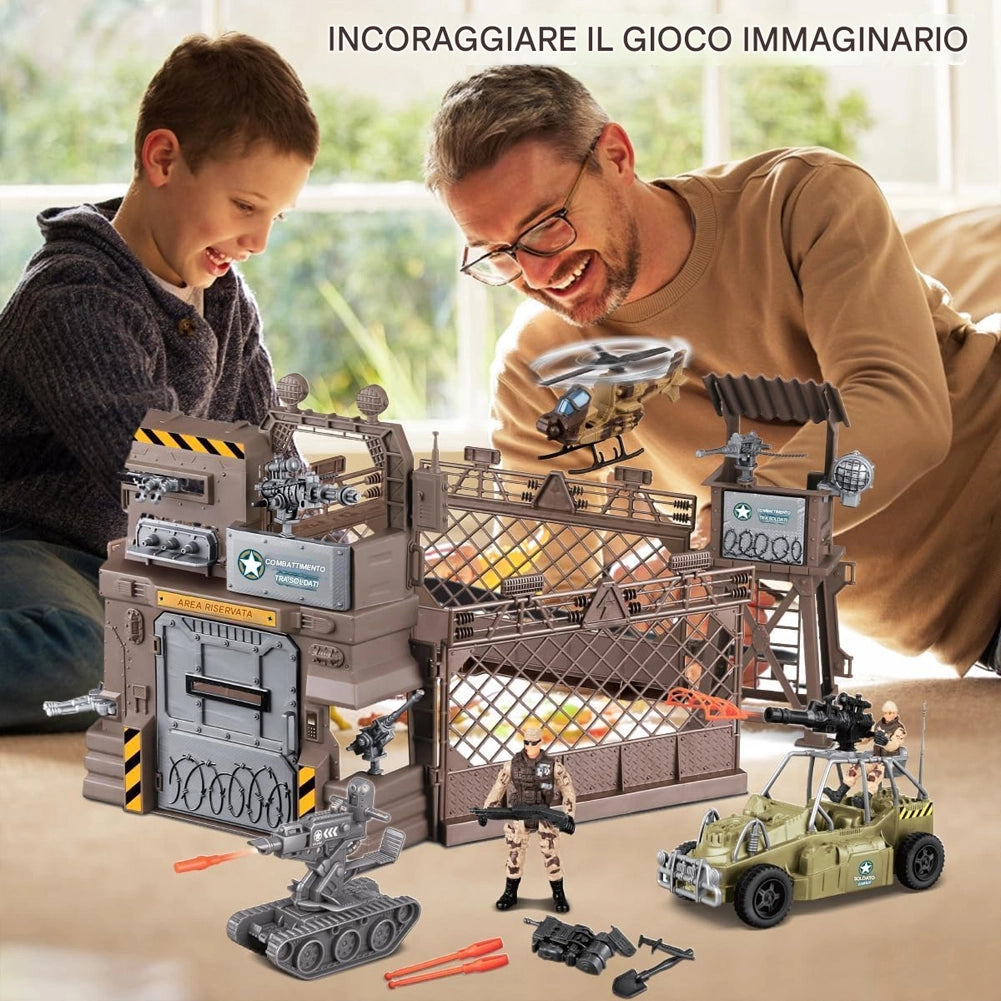 Playset Militare Giocattolo per Bambini 17 Pezzi Veicoli e Soldatini Idea Regalo