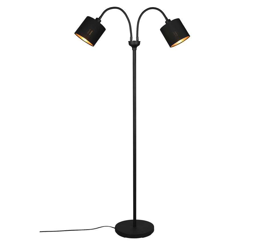 Piantana flessibile 2 luci, metallo, nero e oro, H 130 cm, Tommy