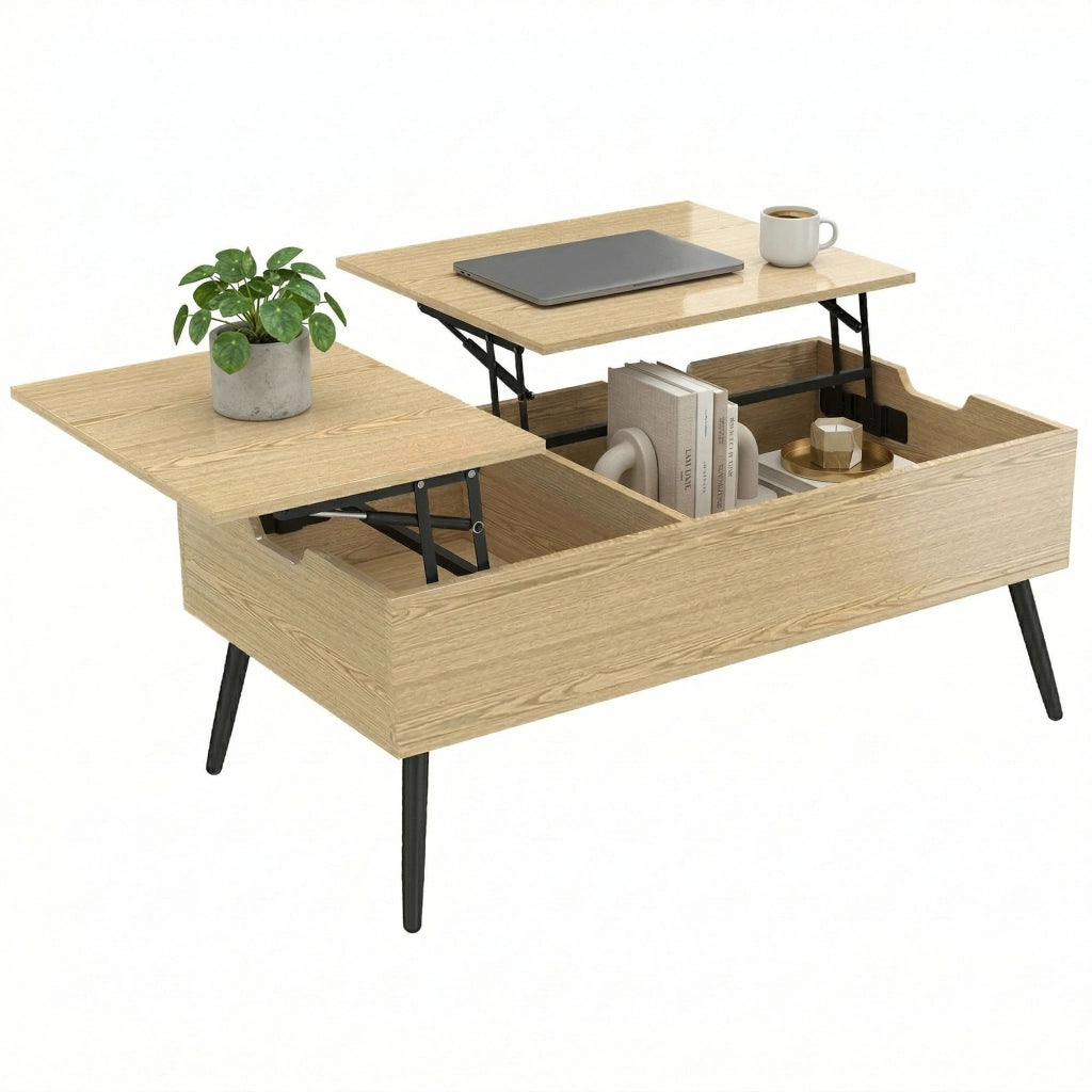 Tavolino da caff¨¨ con piano sollevabile e vano contenitore ¨C Xylo ¨C legno naturale metallo