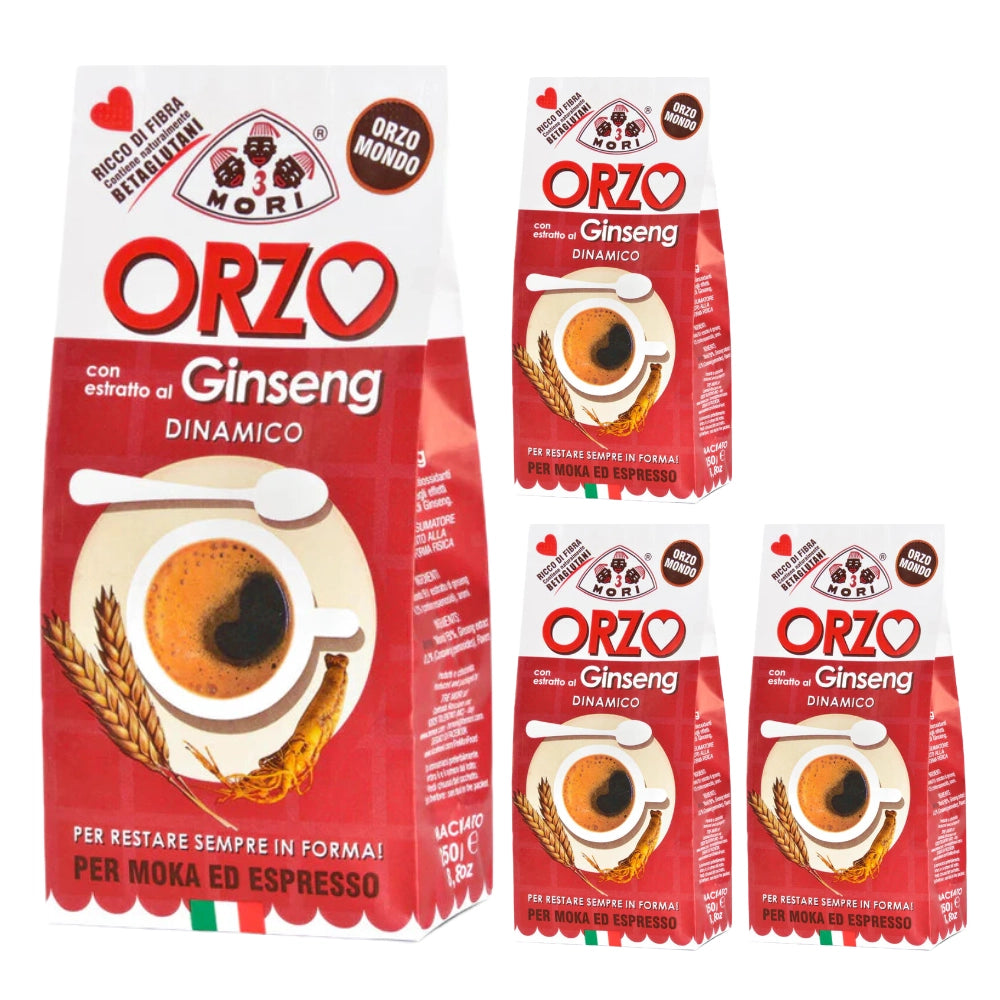 Tre mori orzo mondo al ginseng macinato per moka ed espresso 4 da 250 grammi