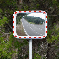 Specchio di sicurezza 50x70 cm infrangibile con strisce catarifrangenti bianche e rosse