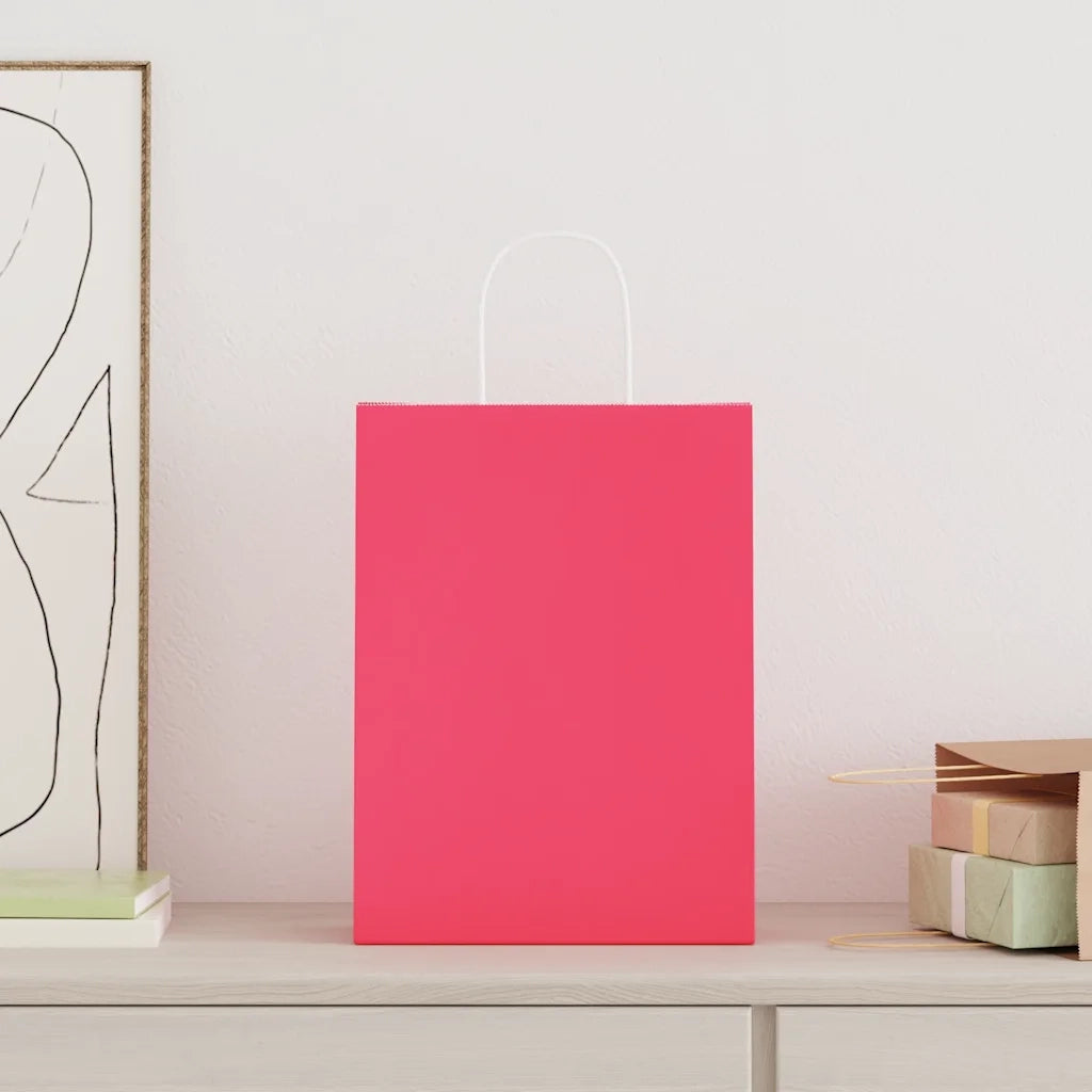 Sacchetti di Carta 250 pz con Manici Rosa 26x12x35 cm