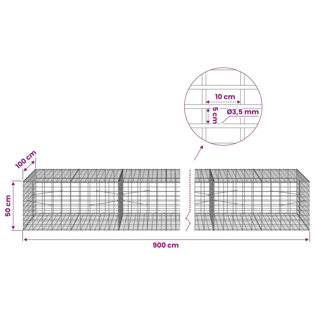 Gabione con Filo da 3,5 mm e Rete da 5x10 cm 900x100x50 cm 3462900