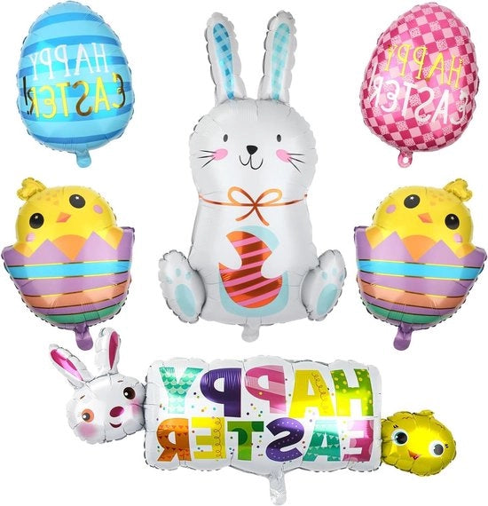 Ballooni di Pasqua Colorati con Coniglio di Pasqua, Pulcino di Pasqua e Piatto Rotto - Decorazioni di Pasqua Felici per Festa di Pasqua, Festa di Compleanno, Baby Shower