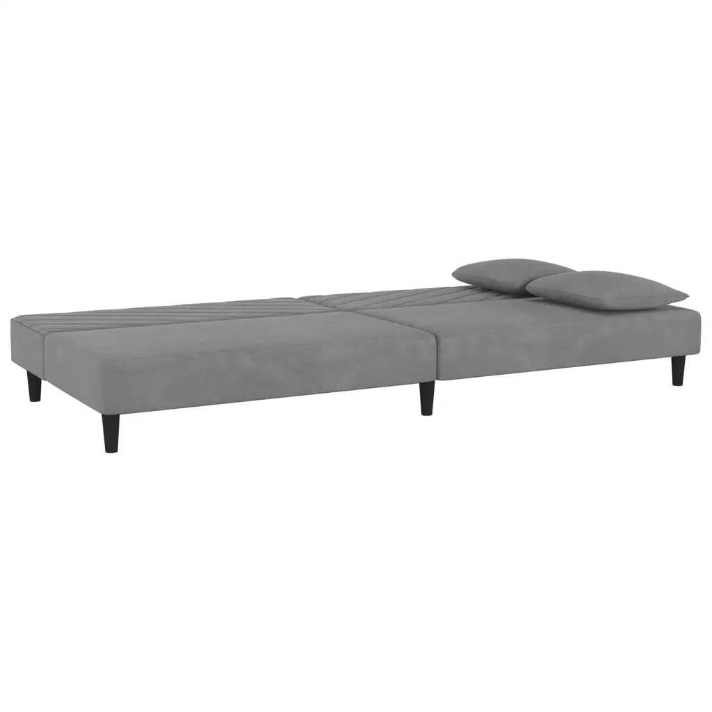 Divano Letto a 2 Posti con 2 Cuscini Grigio Chiaro in Velluto 375910