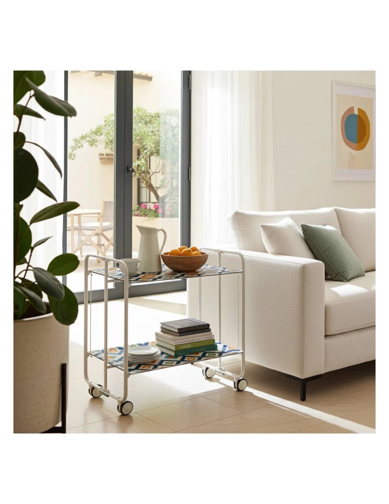 Carrello da cucina pieghevole bianco con ruote BAUHAUS 2 ripiani