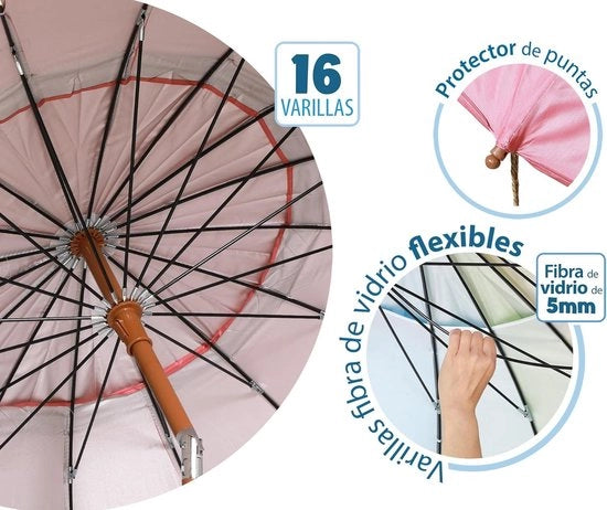 Ombrellone da spiaggia Ø 220 cm con manico regolabile in alluminio - Rosa con borsa portatile e ombreggiatura UPF 50+