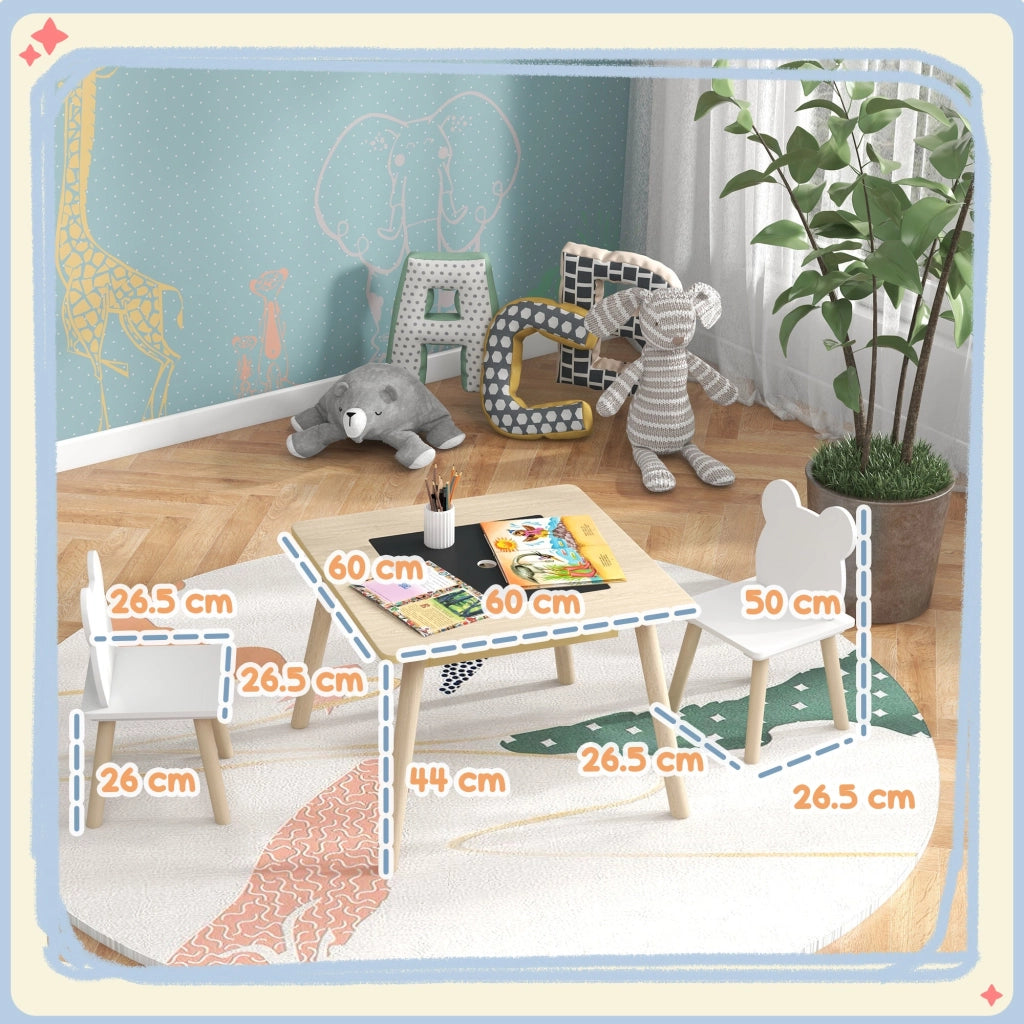 Set Tavolino Multifunzione e 2 Sedie per Bambini Orsetto Colore Legno