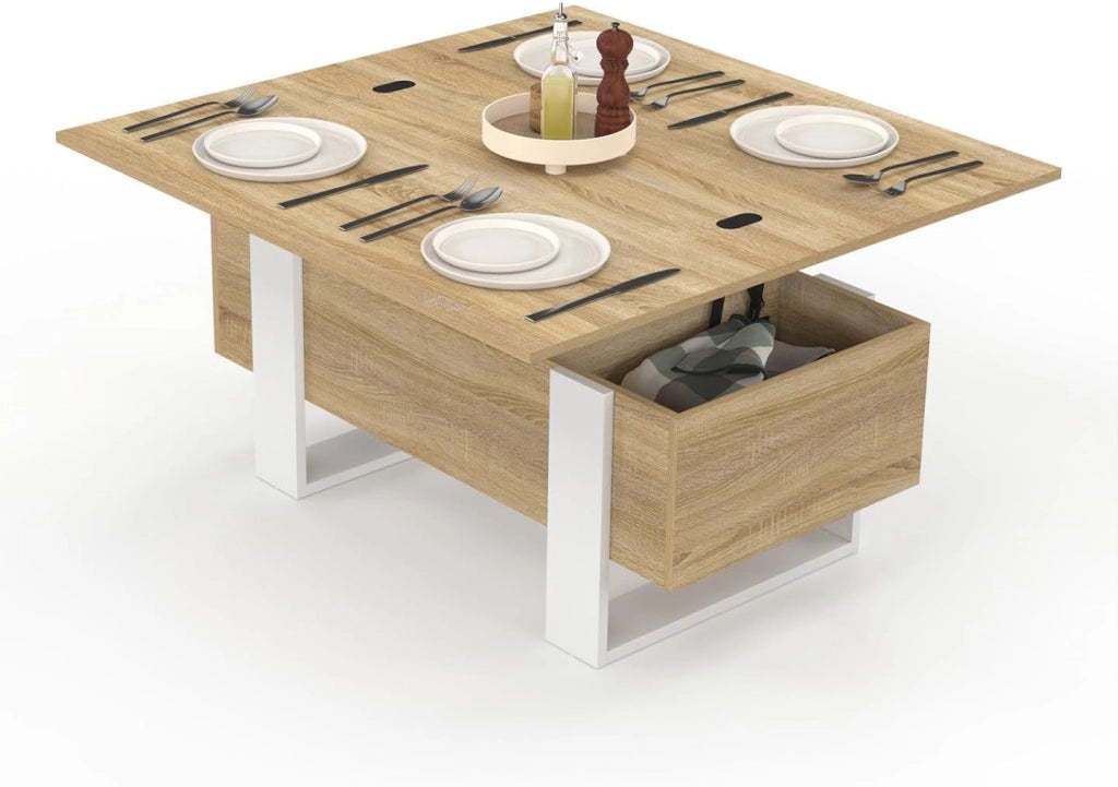 Tavolino rettangolare, trasformabile in un tavolo da pranzo PHOENIX in legno e bianco