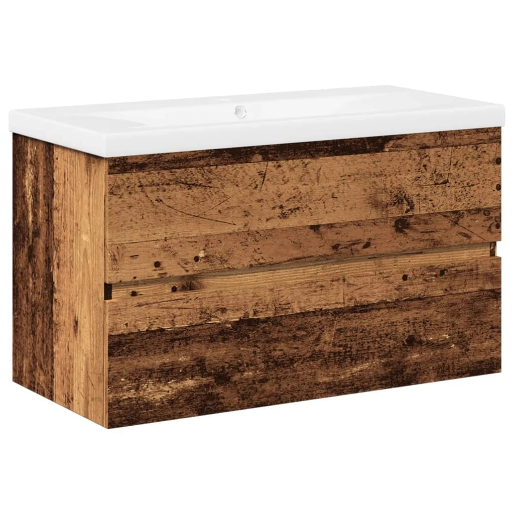 Mobile lavabo a parete con lavabo integrato 80 x 38,5 x 45 cm ampio vano contenitore stile vintage legno anticato 02_0055848