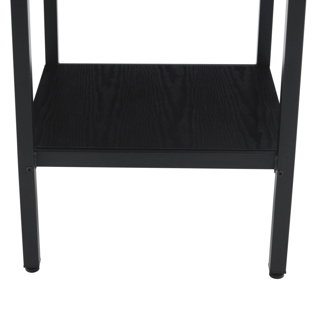 Tavolo da pranzo per 4-6 persone con ripiano contenitore, stile moderno, in MDF e metallo nero, diametro 100 cm