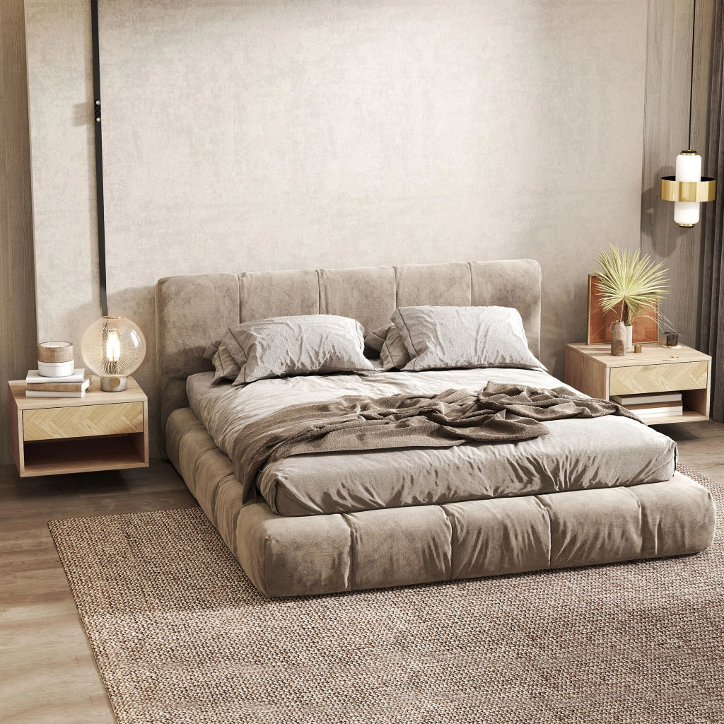 Tavolini da notte a muro ¨C zephmum ¨C legno naturale 37x32x21 cm