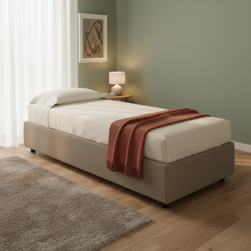 Angelina, Letto Singolo Contenitore Made in Italy, Grigio Tortora