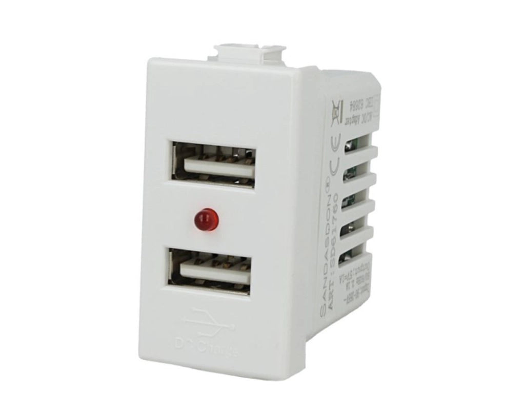 Modulo Caricatore 2 Porte USB 2,1A Bianco Compatibile Matix SD61760