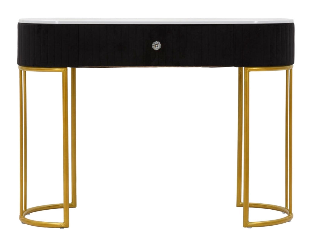 Consolle Fissa 1 Cassetto 100x43x74 cm in Metallo e Tessuto Imbottito Nero