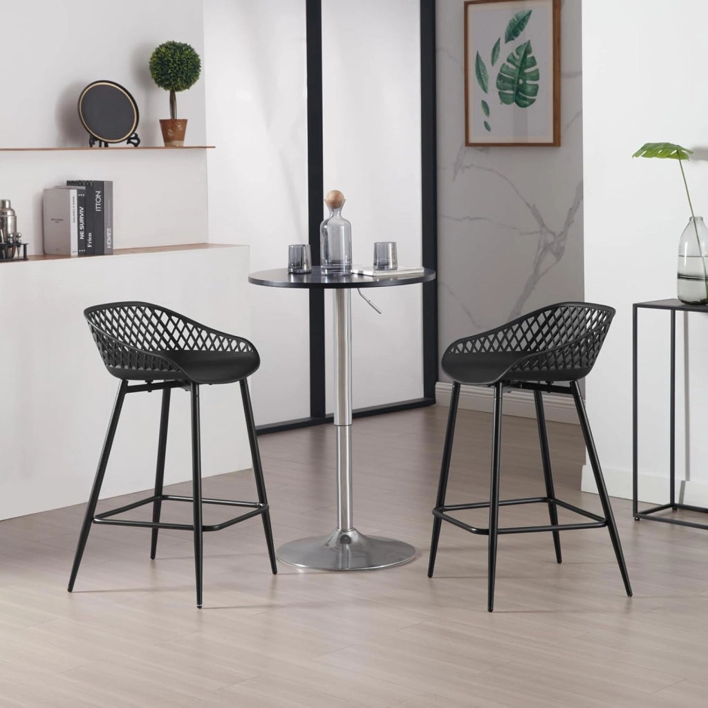 Sgabelli da Bar Set di 2 per Colazione, Sgabelli da Cucina con Poggiapiedi e Schienale, Seduta in Plastica, Neri, BH417sz-2