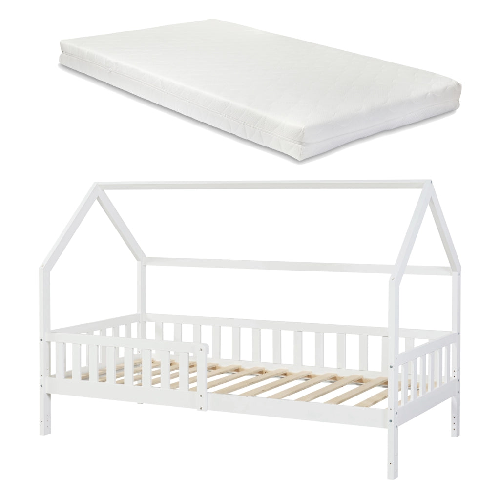 Letto Casetta per Cameretta Ydre con Materasso 90x200 cm Bianco [en.casa]