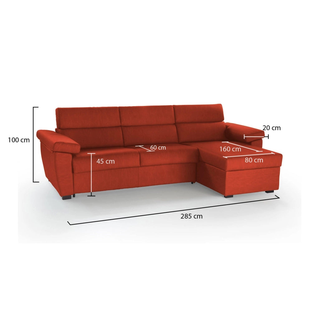 Ceto, Divano Fisso con Penisola Sfoderabile Made in Italy, 285x160 cm Arancione