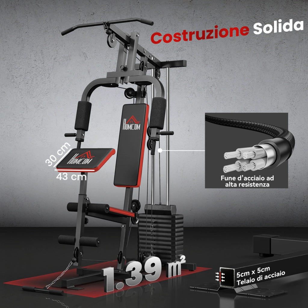 Power Tower con Pesi fino a 65 kg per Workout, in Acciaio e PU, 135x103x210 cm, Nero e Rosso