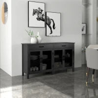 Mobiletto basso meuble de rangement 4 porte con étagères reglables e 2 cassetti stile industriale 150 x 40 x 85 cm nero
