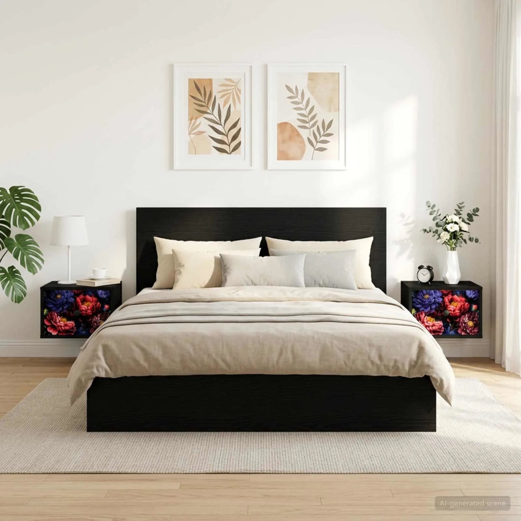 Mobiletto da comodino a parete KIEL 2 pz Rovere Nero 8007488