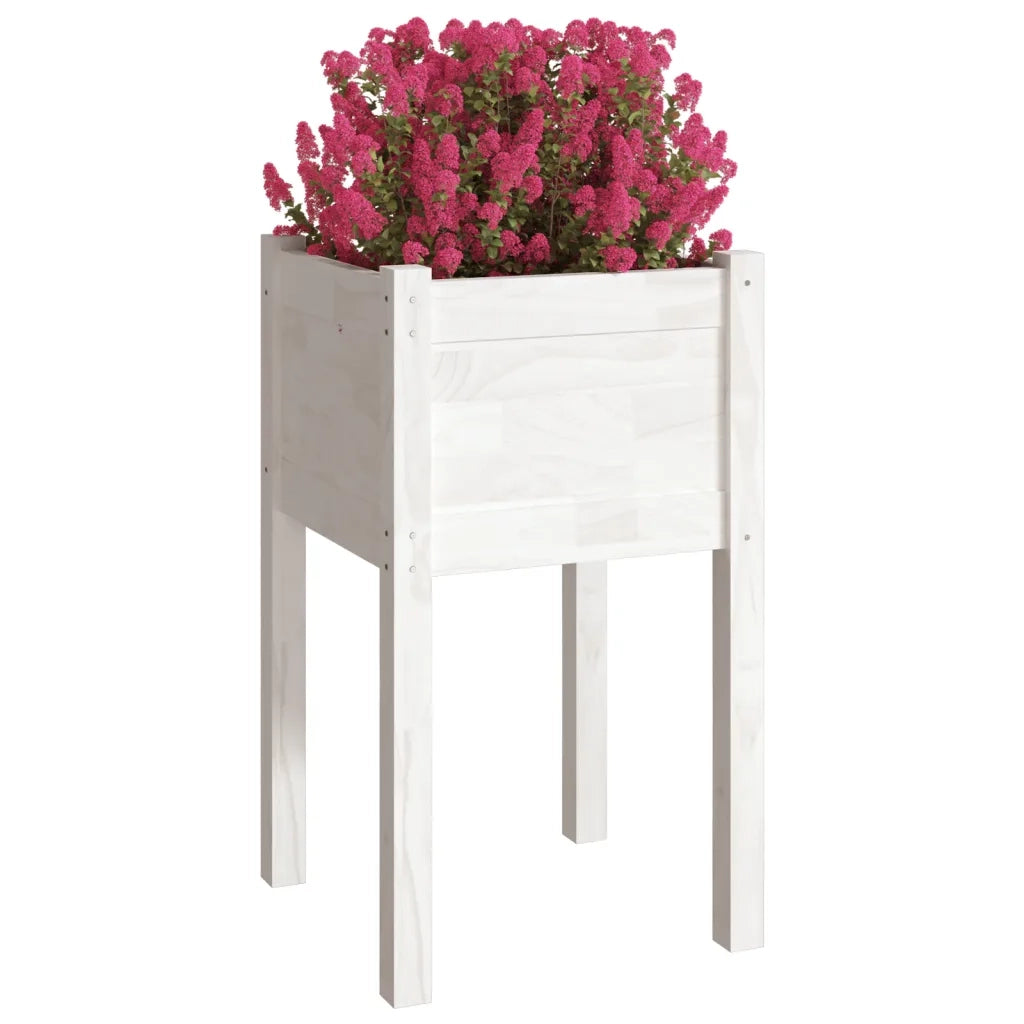 Fioriera da Giardino-Vaso da Esterno Bianca 40x40x70 cm Legno Massello di Pino