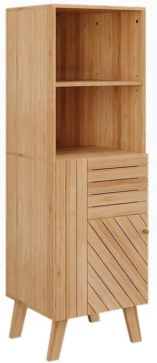 Mobile sottolavabo per bagno Lucie, Bambù, 80 x 65 cm con 2 cassetti, adatto per la conservazione salvaspazio di accessori da bagno