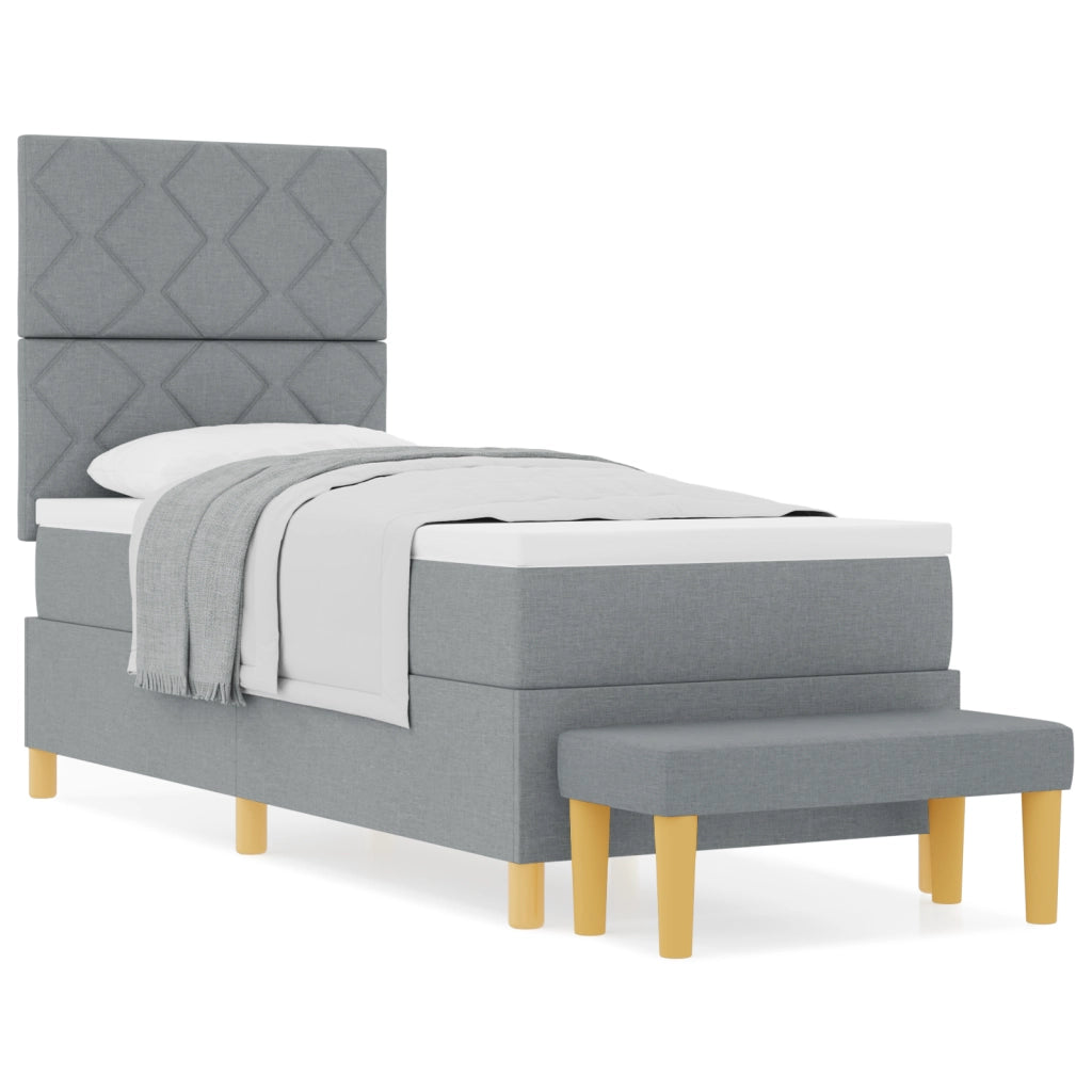 Letto Box Spring con Materasso e Panchina Grigio Chiaro 80x200 cm Tessuto