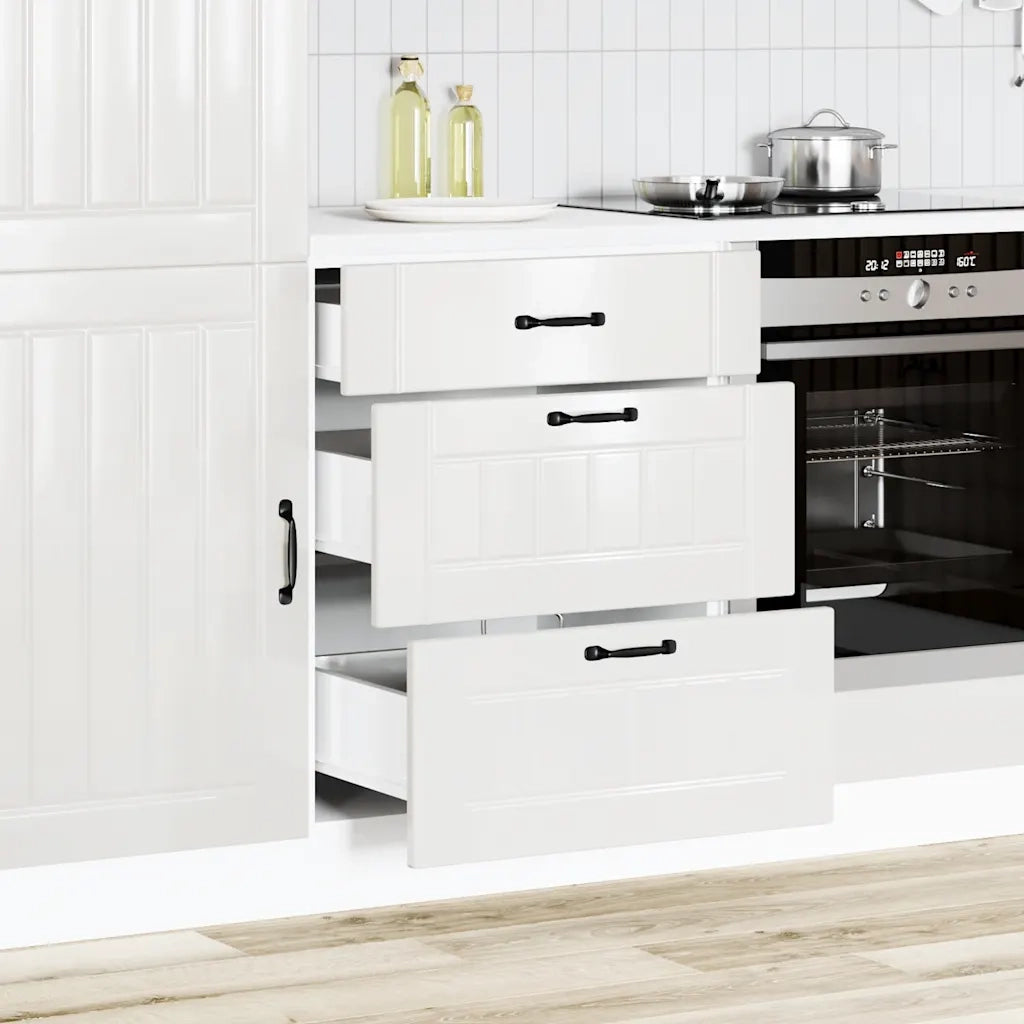 Mobiletto da cucina-Armadio da cucina "Lucca" Bianco lucido in legno ingegnerizzato 618726