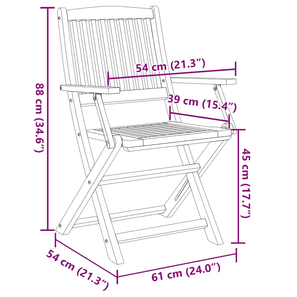 Sedie da Giardino Pieghevoli 2 pz in Legno Massello d'Acacia