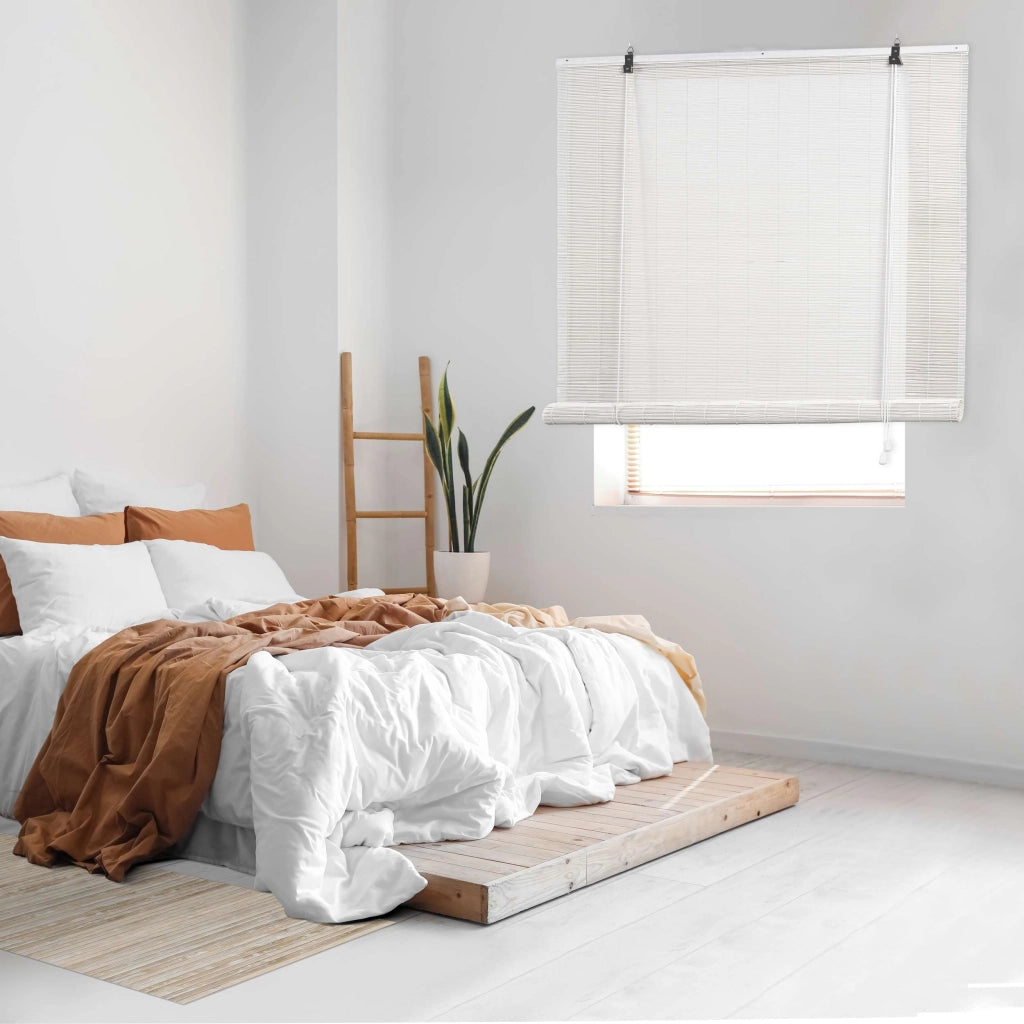Tenda a rullo oscurante in bamboo naturale Bianco 90x175 cm