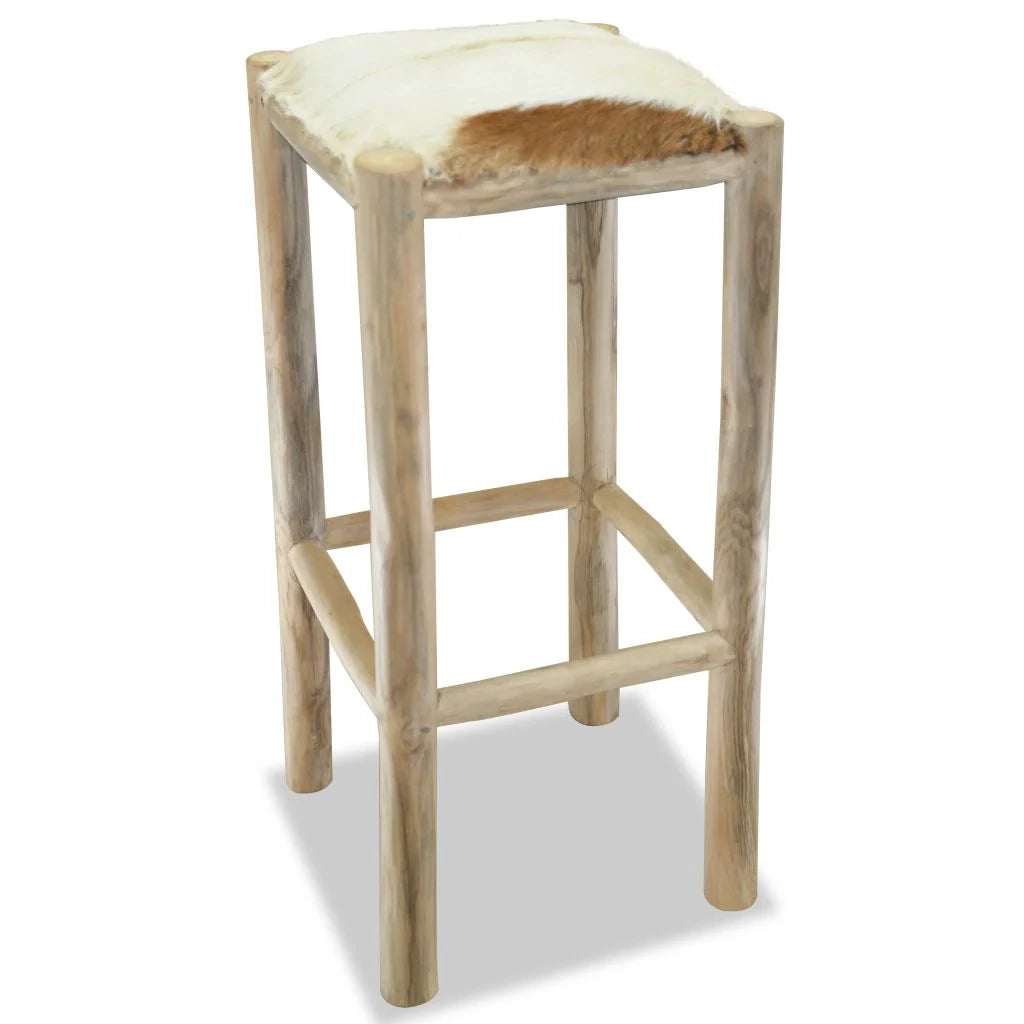 Sgabello da bar di design seduta per sedia vera pelle teak quadrato marrone 1202093