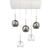 SOSP. BIANCO RETTANGOLARE 5 LUCI VETRI TUTTI PICCOLO (2X TR+ 3X CR) 1155BI-S5 RP-TC