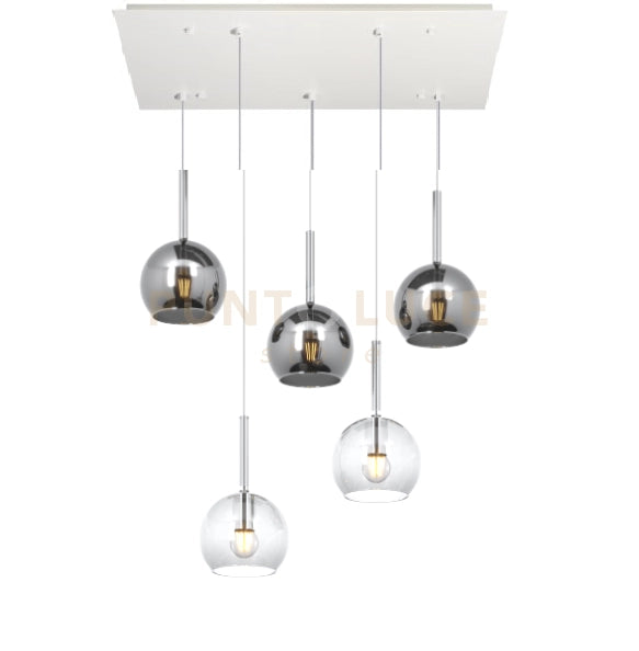 SOSP. BIANCO RETTANGOLARE 5 LUCI VETRI TUTTI PICCOLO (2X TR+ 3X CR) 1155BI-S5 RP-TC