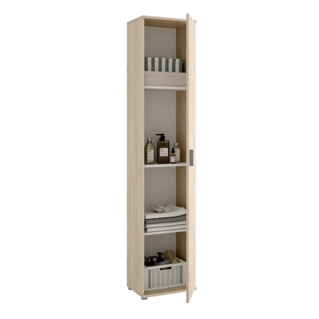 Colonna bagno Arrow, Mobile pensile bagno, Armadio alto multiuso a 1 anta, 39x35h190 cm, Rovere