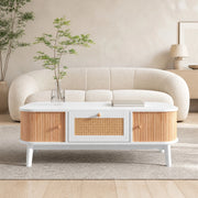 Tavolino da caffè 110x55 cm bianco e legno con contenitore