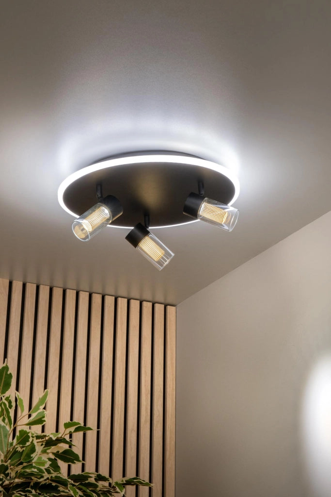 Faretto soffitto LED 3 luci nero Lucide EVERINA