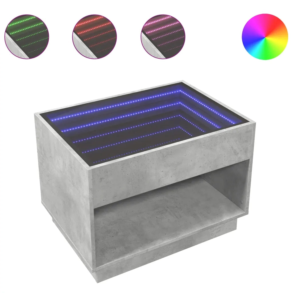 Tavolino da Salotto con LED Infinity-Tavolino da soggiorno Grigio Cemento 70x50x50 cm