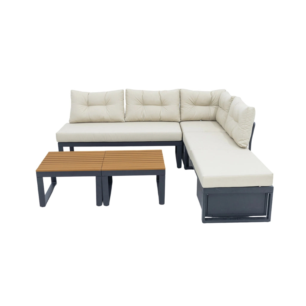 Set divano da giardino modulare 191.5x191.5x79 cm con contenitore; beige