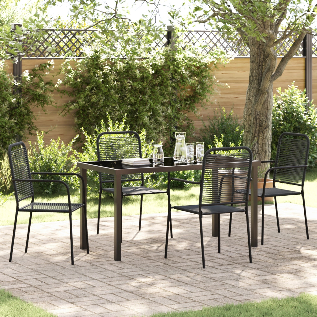 Set da Pranzo da Giardino 5 Pezzi Nero Corda di Cotone e Acciaio