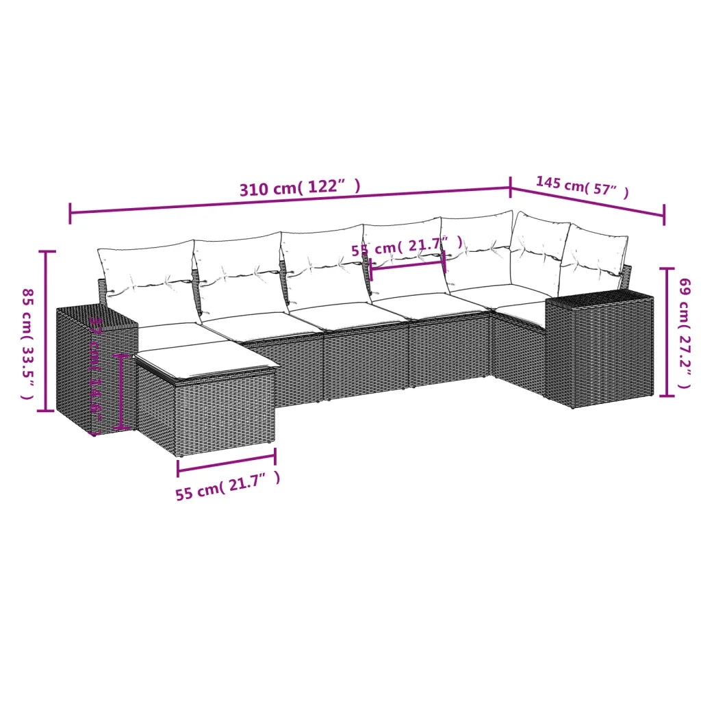Set Divani da Giardino 7pz con Cuscini Grigio Chiaro Polyrattan